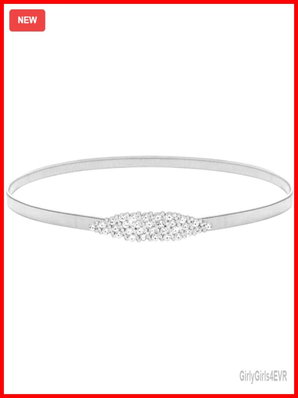 Women's Skinny Stretch Chain Metal Waist Belt with Rhinestone Buckle